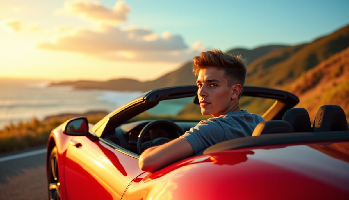 Le jeune conducteur au volant d'une voiture de sport : une alliance pleine de promesses !